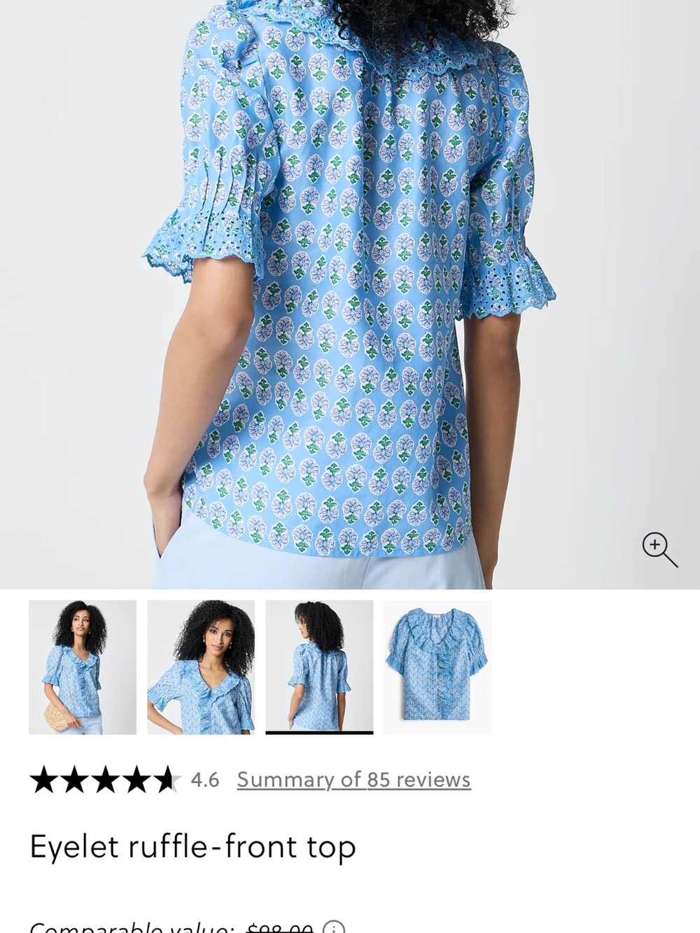 J. Crew Light Blue Floral Ruffle-Front Blouse - Picture 2 of 6